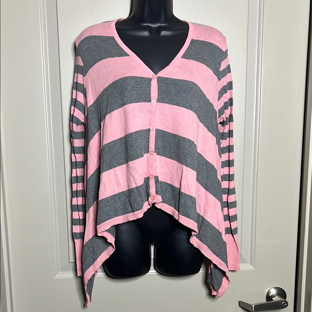 Wet Seal Pink and Gray Button-Up Cardigan